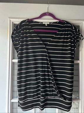 Maurices Black and White Striped Wrap-Style Women’s Top